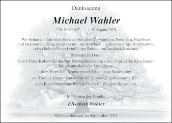 Traueranzeige von Michael Wahler von FZ