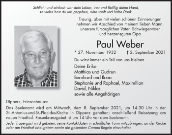 Traueranzeige von Paul Weber von FZ