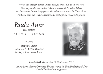 Traueranzeige von Paula Auer von FZ