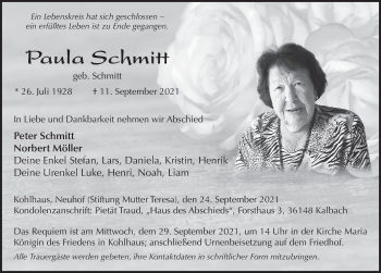 Traueranzeige von Paula Schmitt von FZ