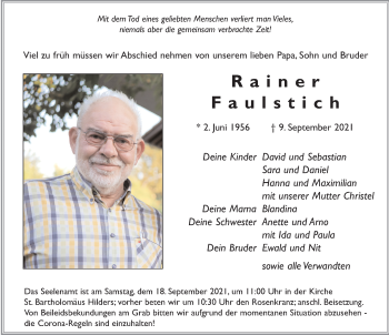 Traueranzeige von Rainer Faulstich von FZ