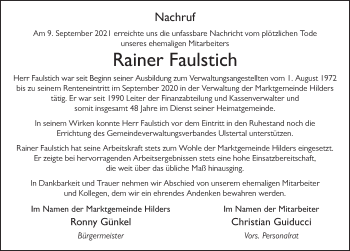 Traueranzeige von Rainer Faulstich von FZ
