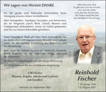 Traueranzeige von Reinhold Fischer von FZ