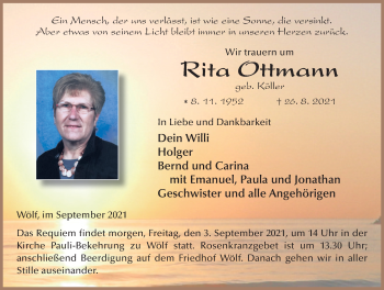 Traueranzeige von Rita Ottmann von FZ