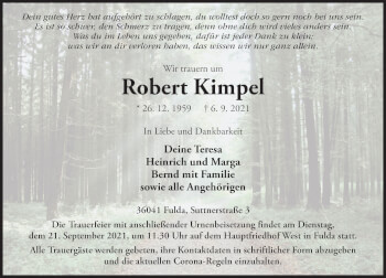 Traueranzeige von Robert Kimpel von FZ