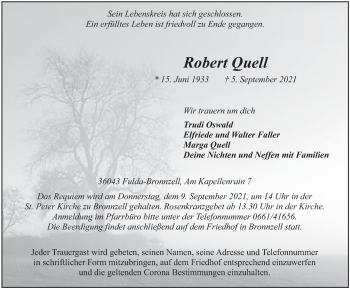 Traueranzeige von Robert Quell von FZ