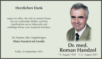 Traueranzeige von Roman Handzel von FZ