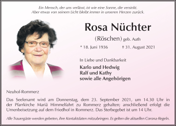 Traueranzeige von Rosa Nüchter von FZ