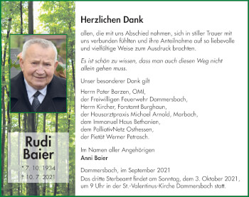 Traueranzeige von Rudi Baier von FZ