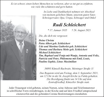 Traueranzeige von Rudi Schleichert von FZ