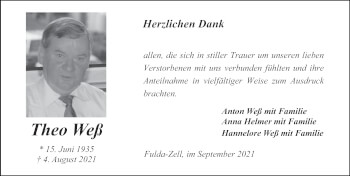 Traueranzeige von Theo Weß von FZ