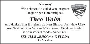 Traueranzeige von Theodor Wohn von FZ