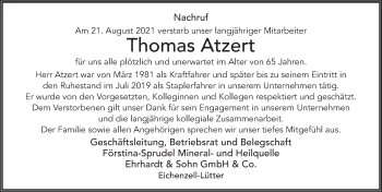 Traueranzeige von Thomas Atzert von FZ