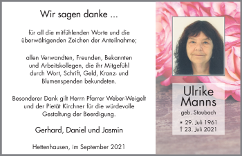 Traueranzeige von Ulrike Manns von FZ