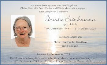 Traueranzeige von Ursula Brinkmann von FZ