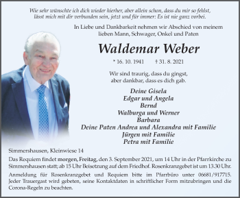 Traueranzeige von Waldemar Weber von FZ