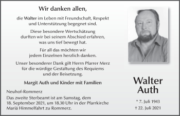 Traueranzeige von Walter Auth von FZ