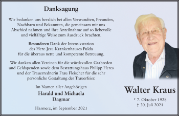 Traueranzeige von Walter Kraus von FZ