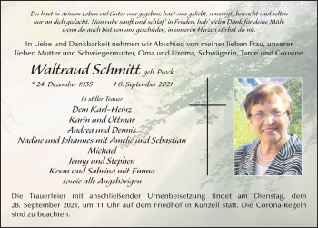 Traueranzeige von Waltraud Schmitt von FZ