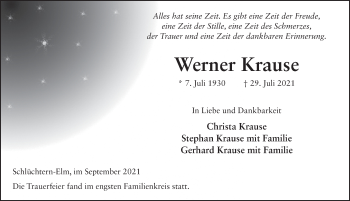 Traueranzeige von Werner Krause von FZ