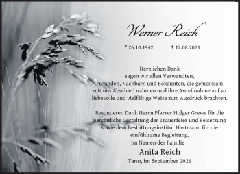 Traueranzeige von Werner Reich von FZ