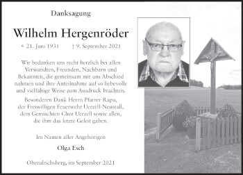 Traueranzeige von Wilhelm Hergenröder von FZ
