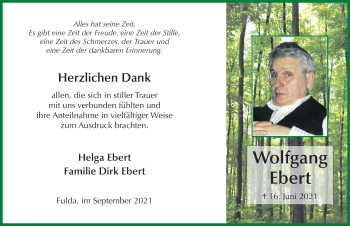 Traueranzeige von Wolfgang Ebert von FZ