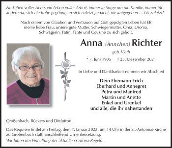 Traueranzeige von Anna Richter von FZ