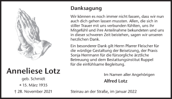 Traueranzeige von Anneliese Lotz von FZ