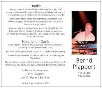 Traueranzeige von Bernd Plappert von FZ