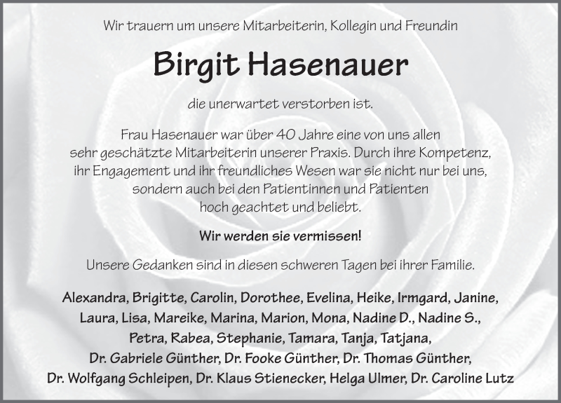  Traueranzeige für Birgit Hasenauer vom 19.01.2022 aus FZ