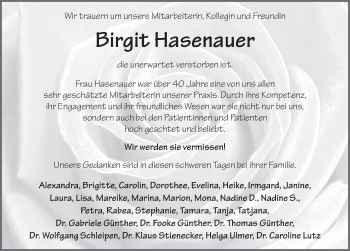 Traueranzeige von Birgit Hasenauer von FZ