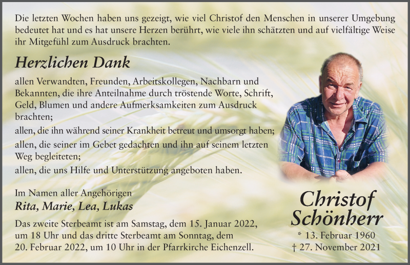  Traueranzeige für Christof Schönherr vom 08.01.2022 aus FZ
