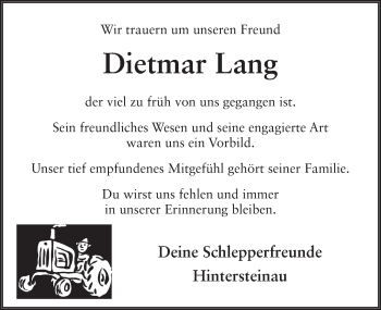 Traueranzeige von Dietmar Lang von FZ