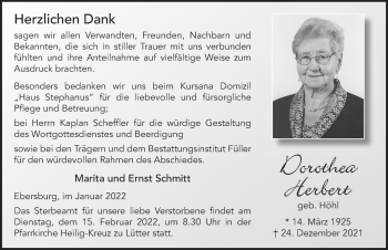 Traueranzeige von Dorothea Herbert von FZ