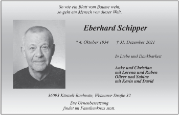 Traueranzeige von Eberhard Schipper von FZ