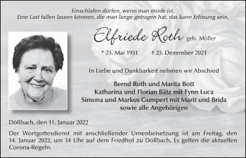 Traueranzeige von Elfriede Roth von FZ