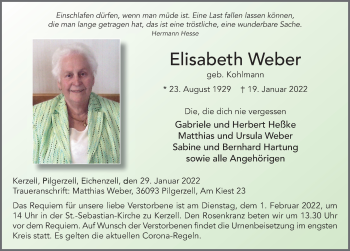 Traueranzeige von Elisabeth Weber von FZ