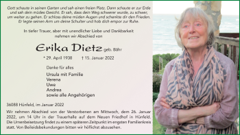 Traueranzeige von Erika Dietz von FZ
