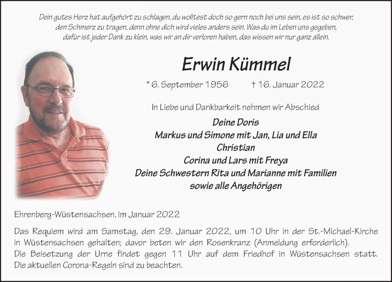 Traueranzeige für Erwin Kümmel vom 27.01.2022 aus FZ