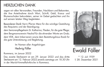 Traueranzeige von Ewald Föller von FZ
