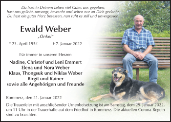 Traueranzeige von Ewald Weber von FZ