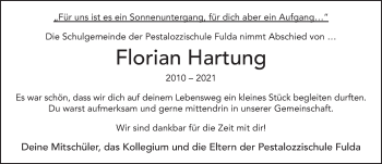 Traueranzeige von Florian Hartung von FZ