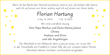 Traueranzeige von Florian Hartung von FZ