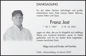 Traueranzeige von Franz Jost von FZ