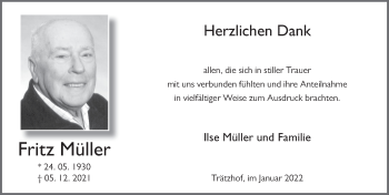 Traueranzeige von Fritz Müller von FZ