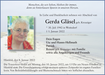 Traueranzeige von Gerda Gläsel von FZ
