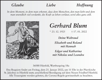 Traueranzeige von Gerhard Blum von FZ