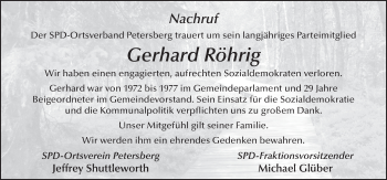 Traueranzeige von Gerhard Röhrig von FZ