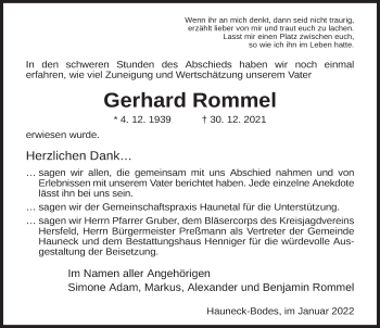 Traueranzeige von Gerhard Rommel von FZ